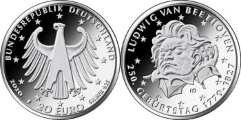 10 евро Германии 2020. 250 лет со дня рождения Людвига ван Бетховена